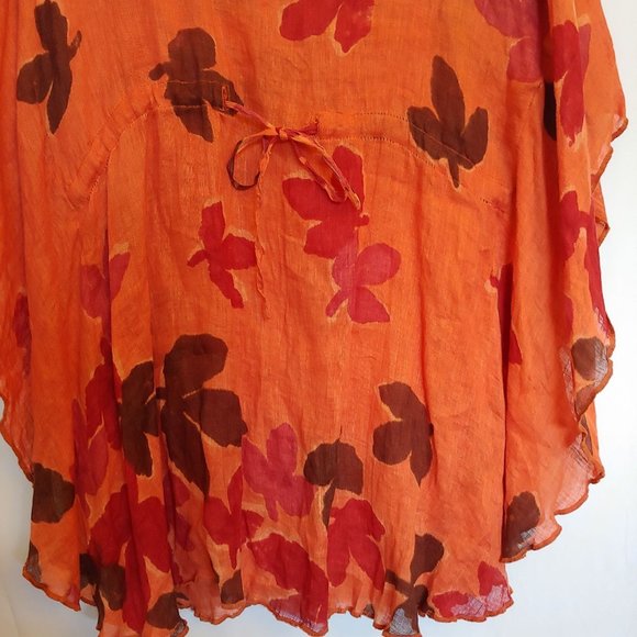 Winter Sun orange fall leaves 100% linen butterfly sleeve Medium - Picture 3 of 9